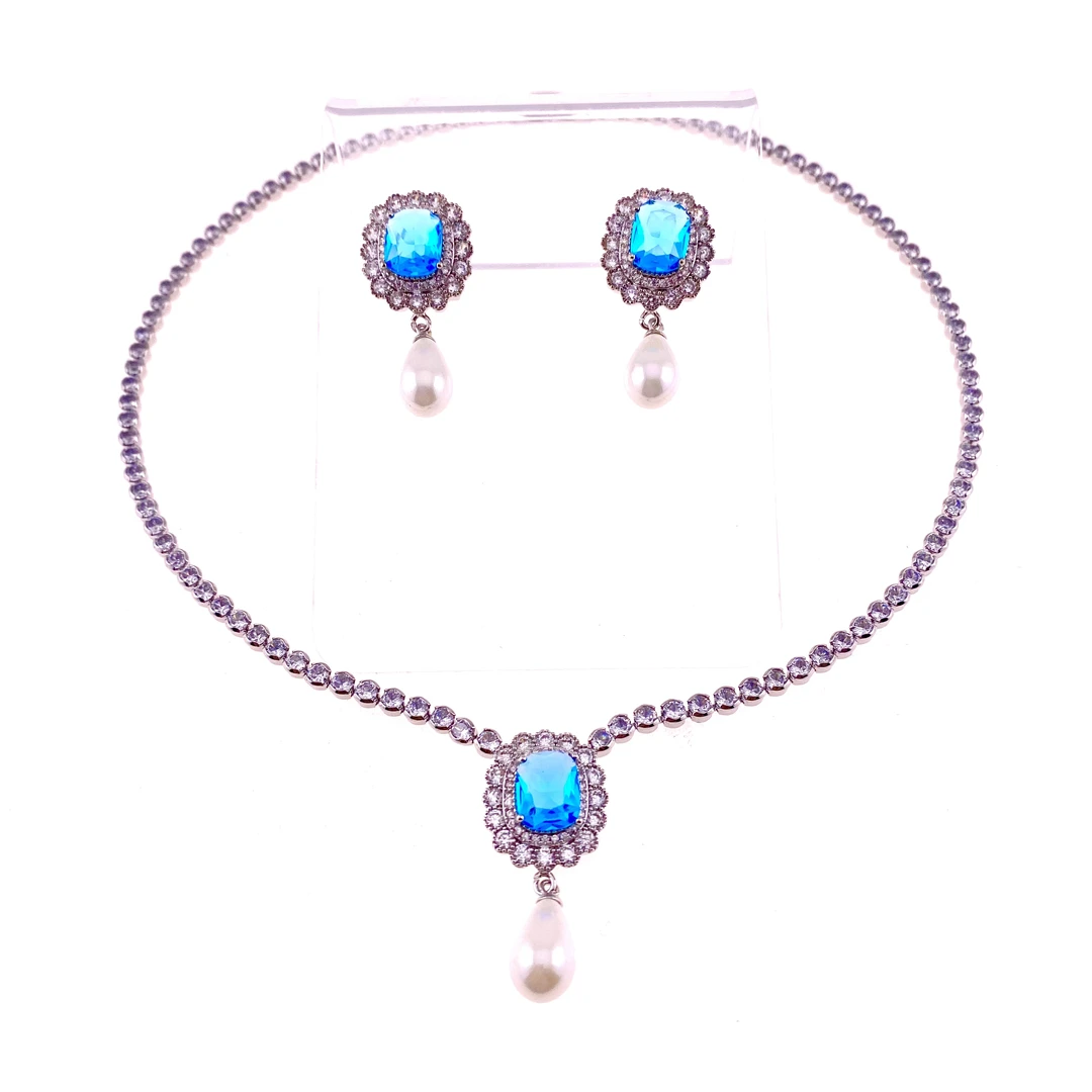 铜合金锆石耳饰 H720《海蓝之星》时尚气质闪闪项链