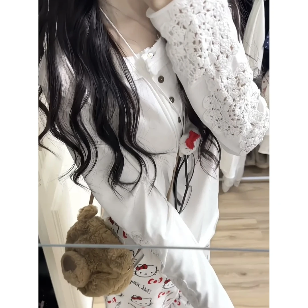 韩系慵懒感镂空提花微透防晒罩衫t恤女夏季小众绝美白色长袖上衣