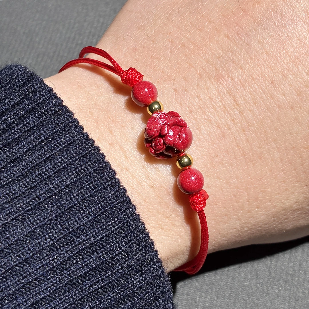 天然辰砂朱砂晶粉砂生肖红绳手链本命年吉祥礼物男女孩子