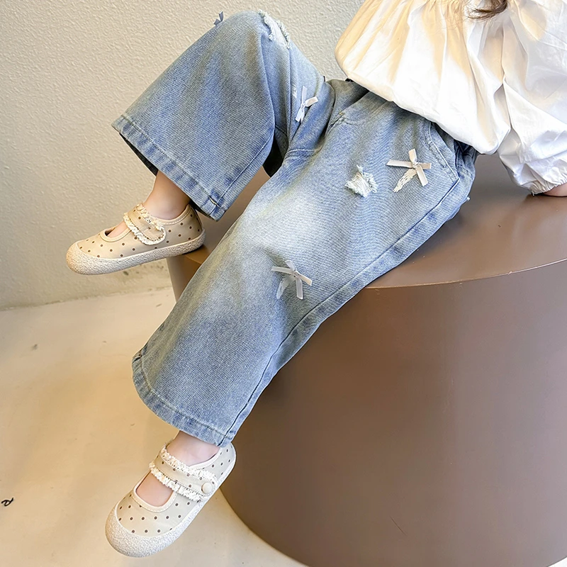 女童春装牛仔裤2025新款儿童洋气宽松直筒阔腿裤宝宝春季休闲裤子
