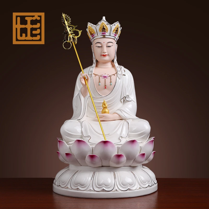 德化陶瓷摆件《17英寸全莲地/藏》描金彩瓷像家用居家地/藏