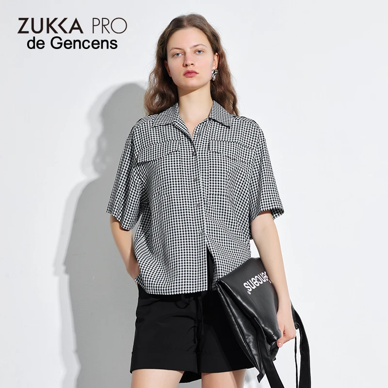 de Gencens卓卡女装专柜同款夏季简约时尚宽松格子衫休闲显瘦