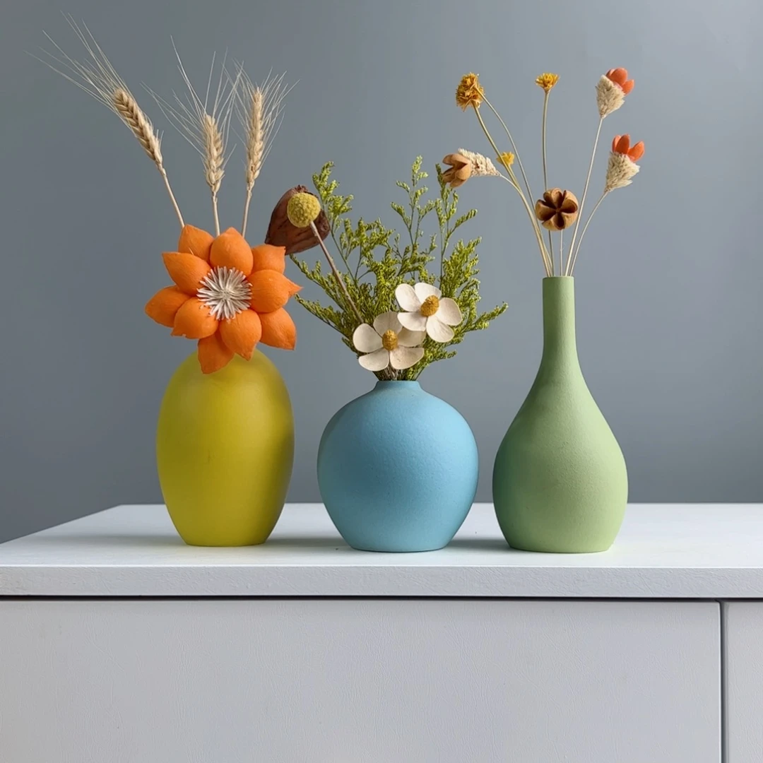 摆件陶瓷小花瓶摆件含花总高约20-30cm