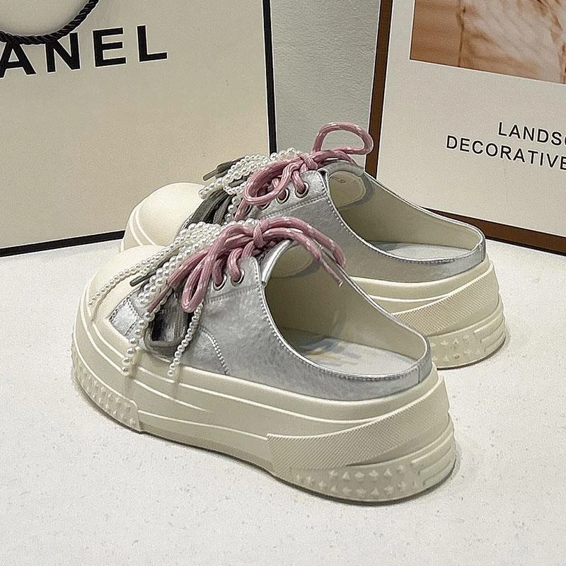 包头半拖鞋女厚底百搭2025夏季新款一脚蹬懒人鞋时尚休闲松糕板鞋