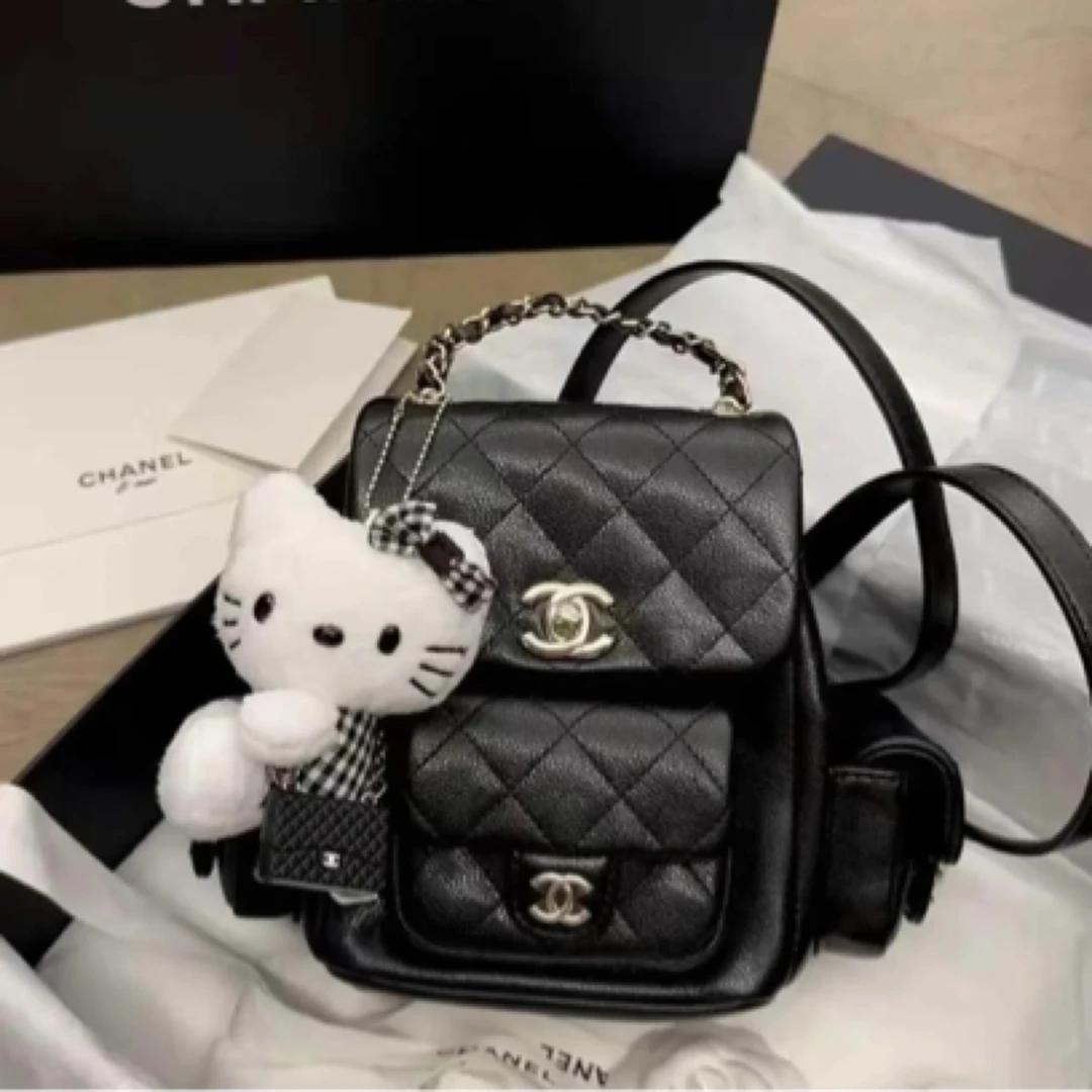 95新 Chanel/香奈儿 青奢荟/炸炸小号黑色双肩包/73840