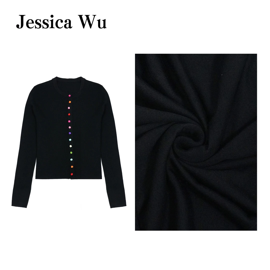 JESSICA WU精致彩虹盘扣~时髦显瘦超细美丽诺羊毛针织上衣