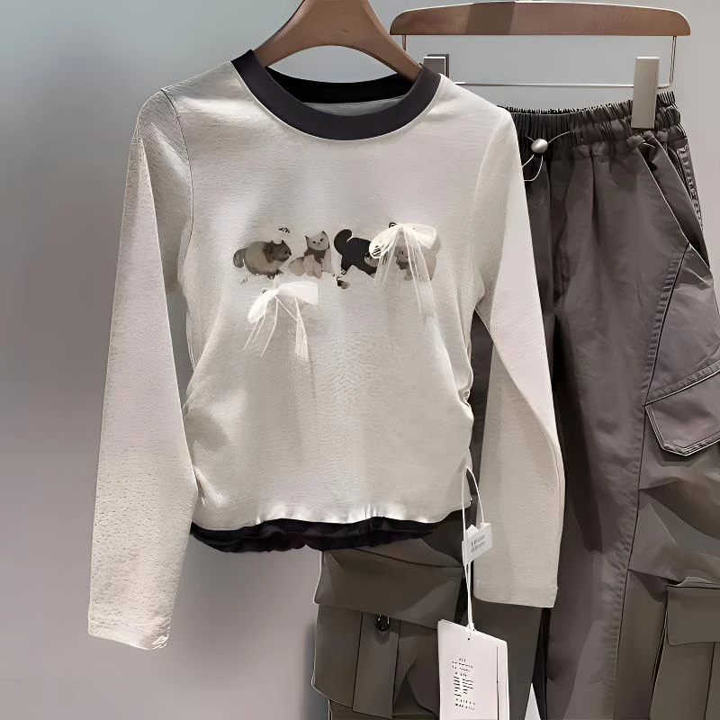 女童长袖T恤秋装2025新款儿童假两件打底衫女大童春秋季纯棉上衣