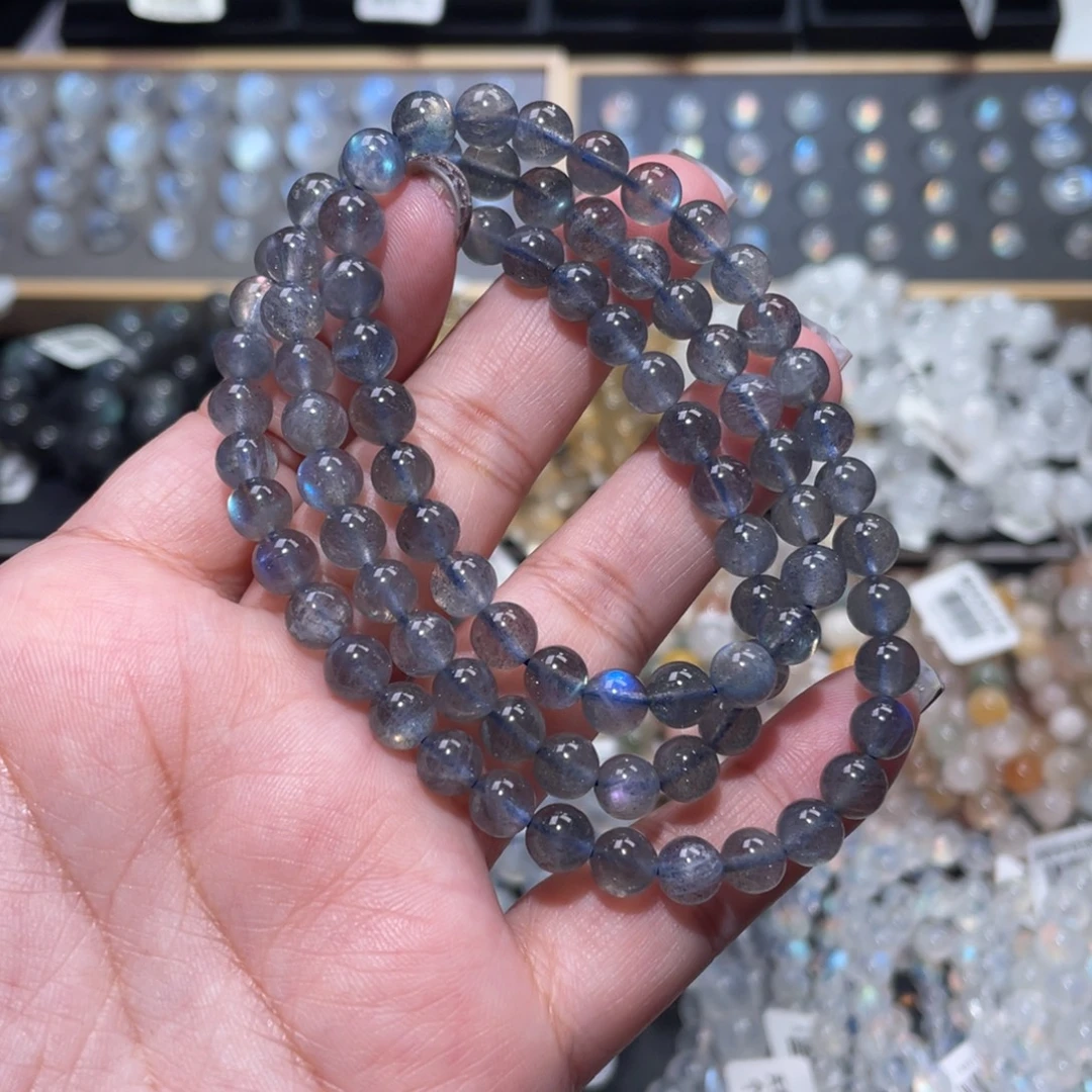 长石手链未镶嵌黑体灰月光手链多圈6.5m捡漏价