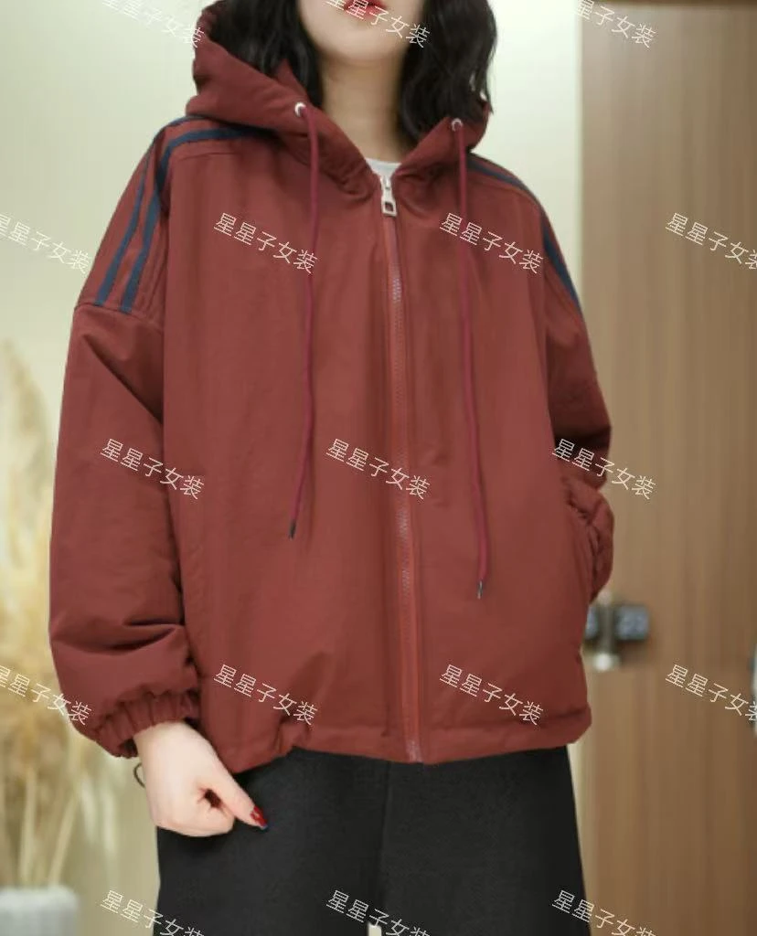 2025秋冬保暖厚款连帽棉服女常规拼色连帽女士棉衣