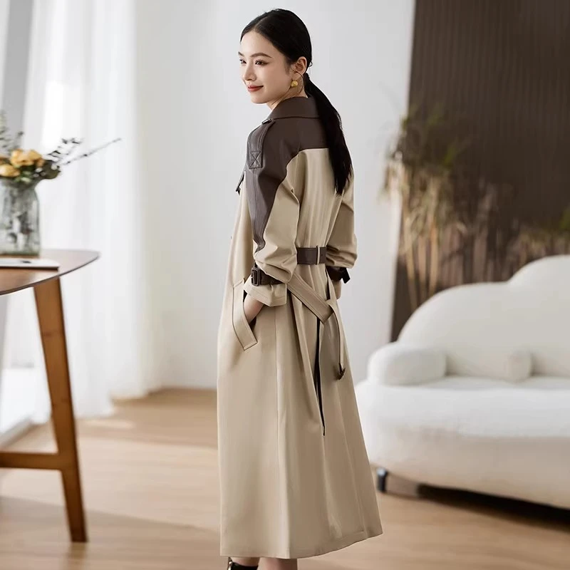 【纪朵研】893#高端气质风衣女2025年春装新款流行拼接长款外套