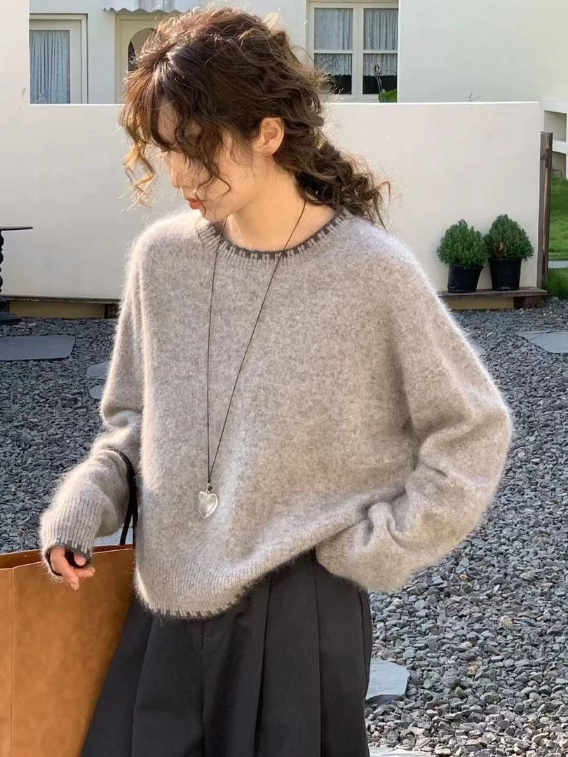 曼曼【200-299】6/18圆领女针织长袖韩版休闲慵懒风套头