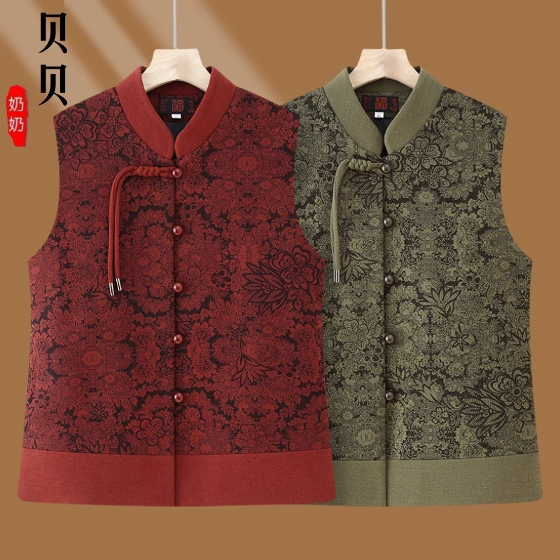 妈妈新款春装大码国风马甲背心外穿无袖中老年女装马夹奶奶款上衣