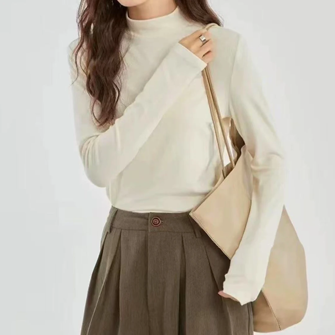 K2471 磨毛保暖纯色半高领长袖打底衫T恤 1WY1872