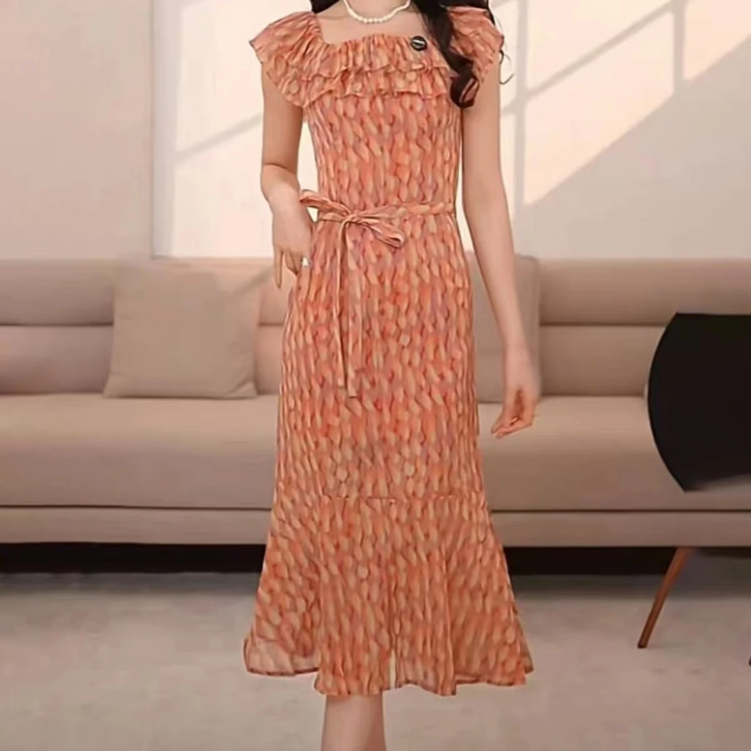 GIRDEAR/哥弟碎花显瘦收腰复古法式长款连衣裙150025