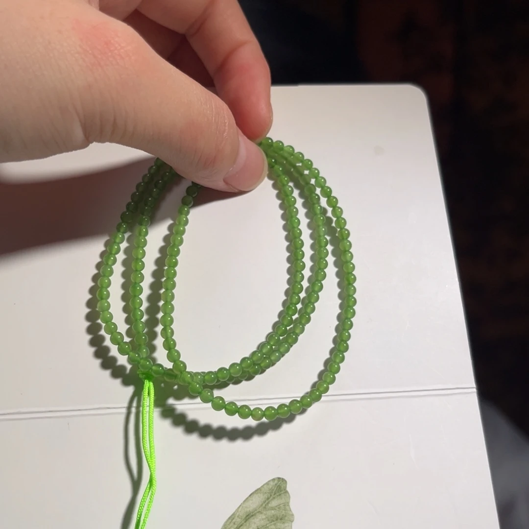 和田玉未镶嵌颈饰小米珠冰阳绿不筛珠3mm330