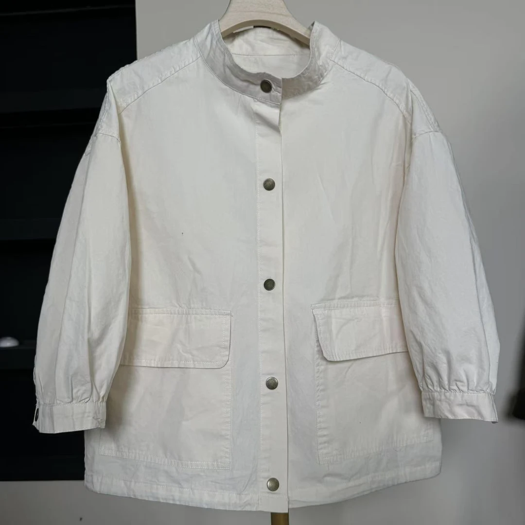 新款宽松外套女士开衫纯色明线上衣17085