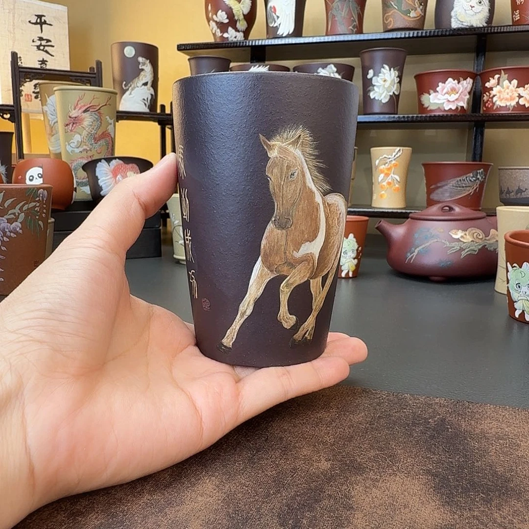 沙***活茶杯紫砂泥绘紫砂杯