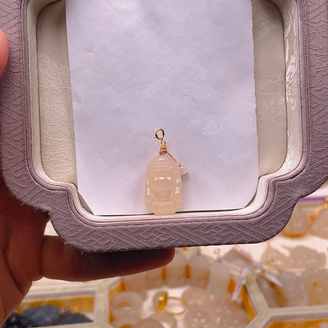 和田玉18K金镶嵌吊坠(不含链)不听佛