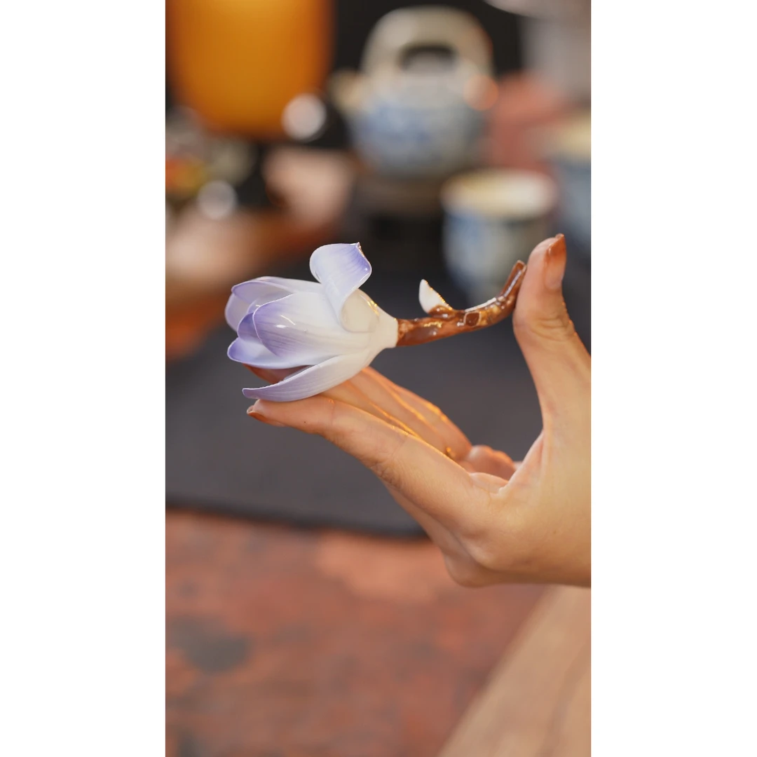 亮面紫玉兰花香插摆件