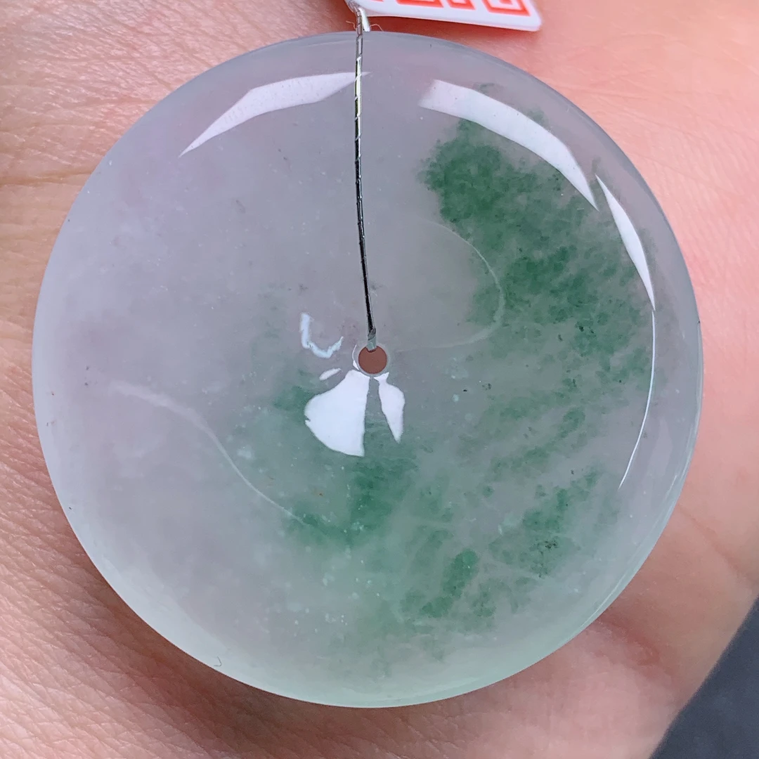 天然缅甸翡翠A货冰飘花平安扣气质精美尺寸36+6  329