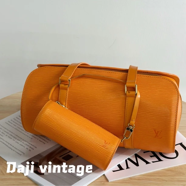 95新 LV 大吉中古3/LV橙色水波纹巴比龙手提包