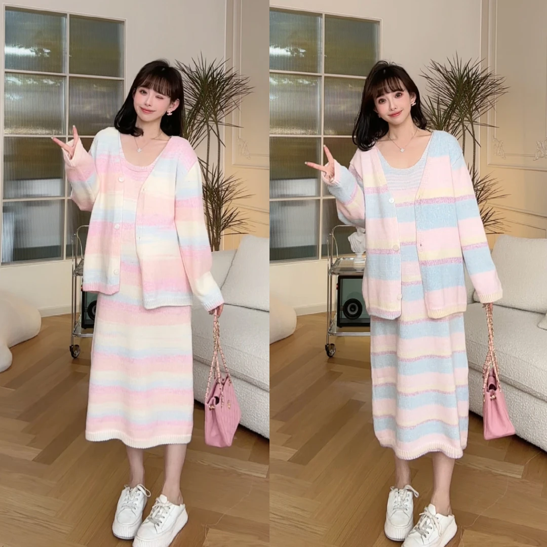 maodan/猫单【彩绘油画】孕妇装针织开衫连衣裙两件套2025新款春装.