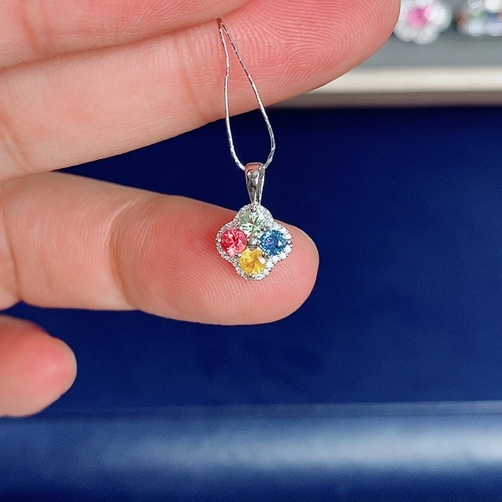 彩色蓝宝石吊坠(赠链)银S925镶嵌