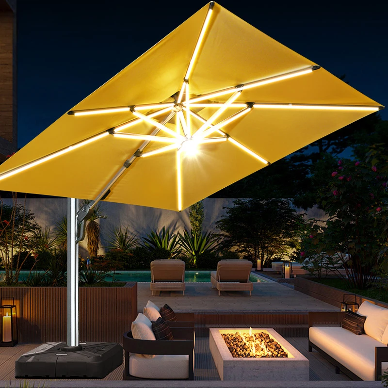 【远茂品牌】高端铝合金带灯豪华太阳能遮阳伞加粗户外家用罗马伞