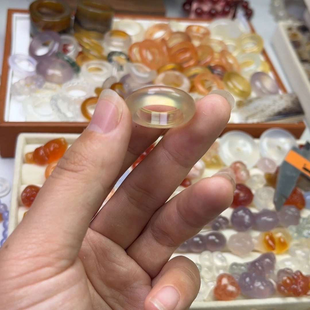 玛瑙/玉髓合金戒指蜂蜜水直径16.6