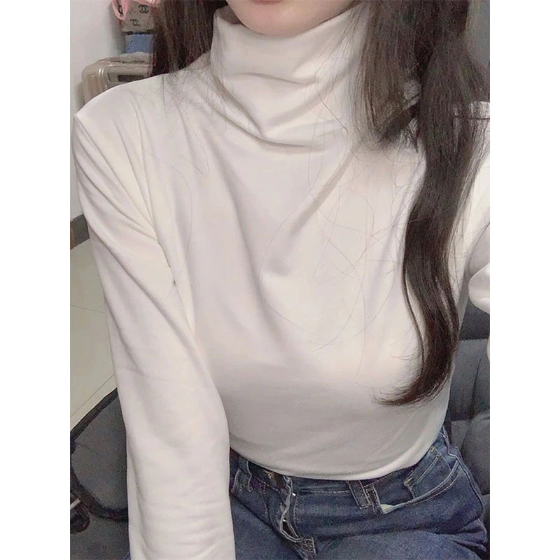 韩系穿搭长袖T恤女春秋季卫衣叠穿内搭修身显瘦半高领打底衫上衣