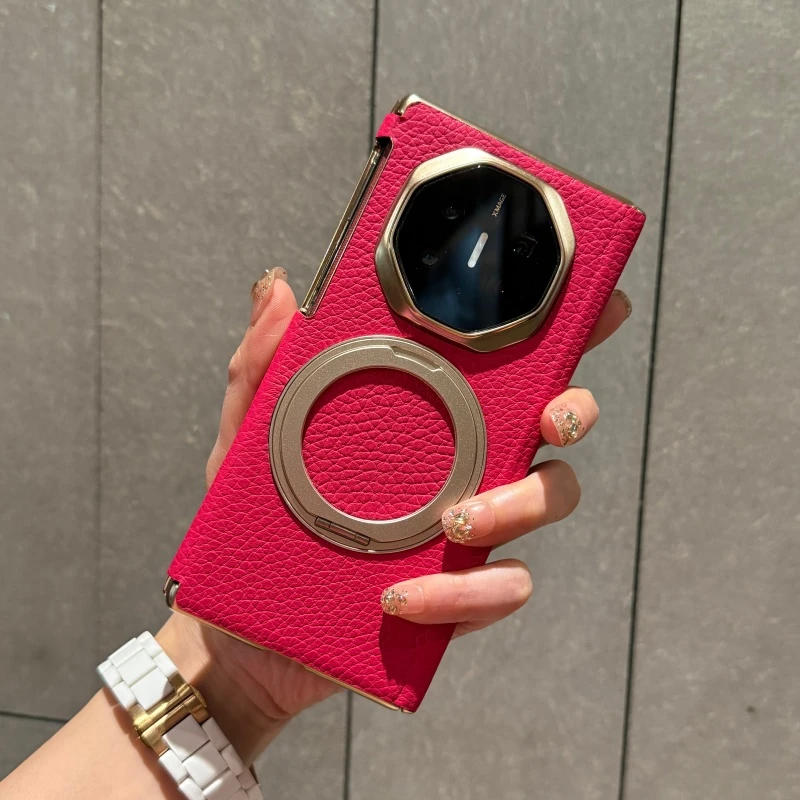 适用华为MateXTS手机壳高级感全包双中轴三折叠屏支架壳墨西哥粉