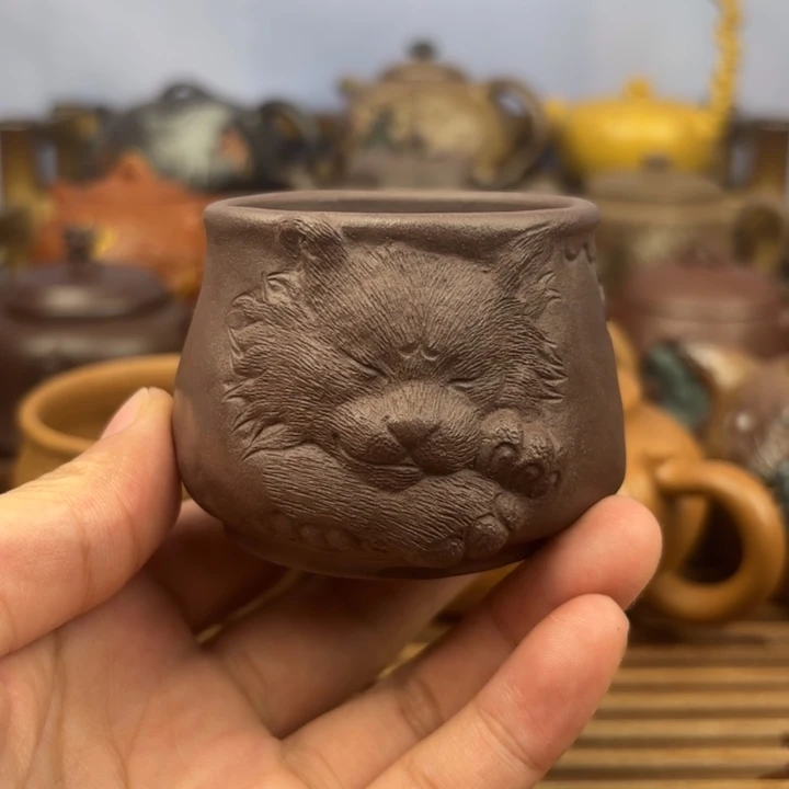 茶壶紫砂大狮子主人杯天青100c
