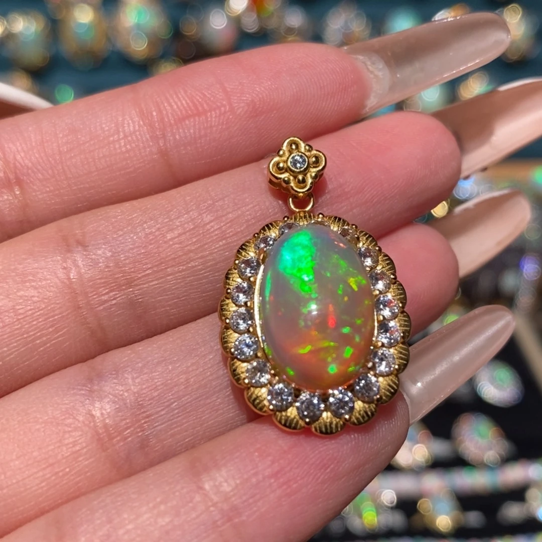 欧泊银S925镶嵌吊坠