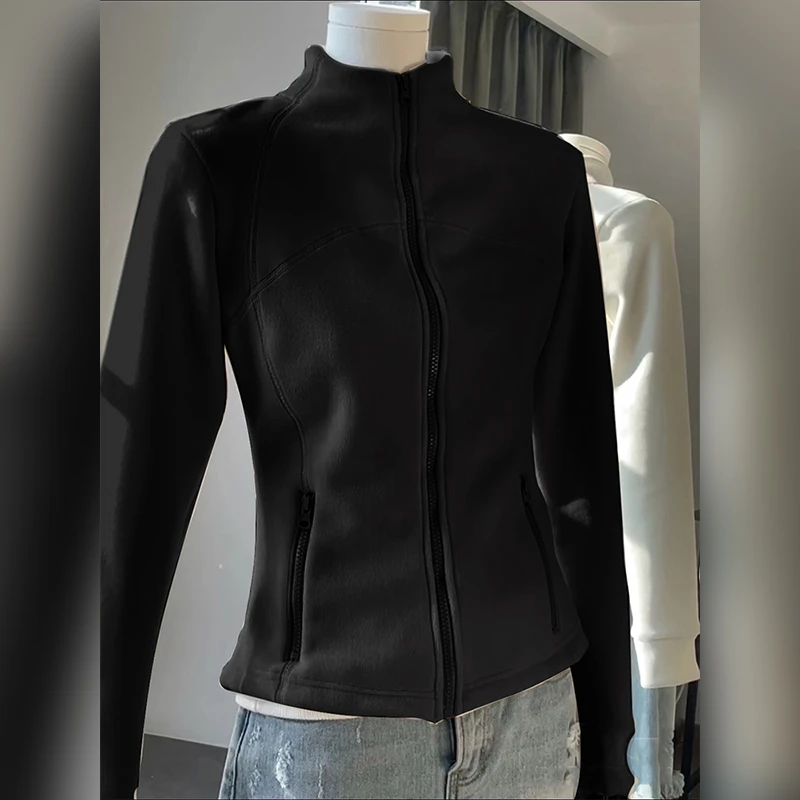 黑色修身立领卫衣外套女款秋冬爆款2025新款加绒加厚拉链上衣即墨