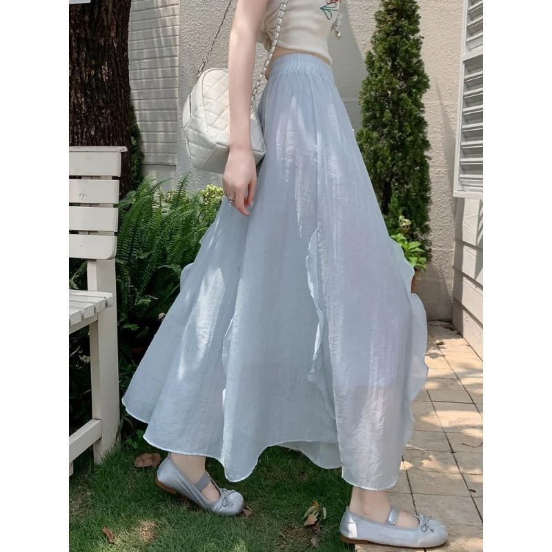 美爆了！巨喜欢！半身裙女高腰设计感大摆A字裙百褶不规则长款裙子