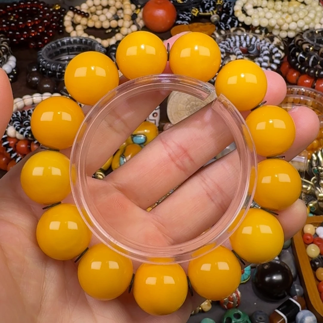 蜜蜡未镶嵌手链鸡油黄