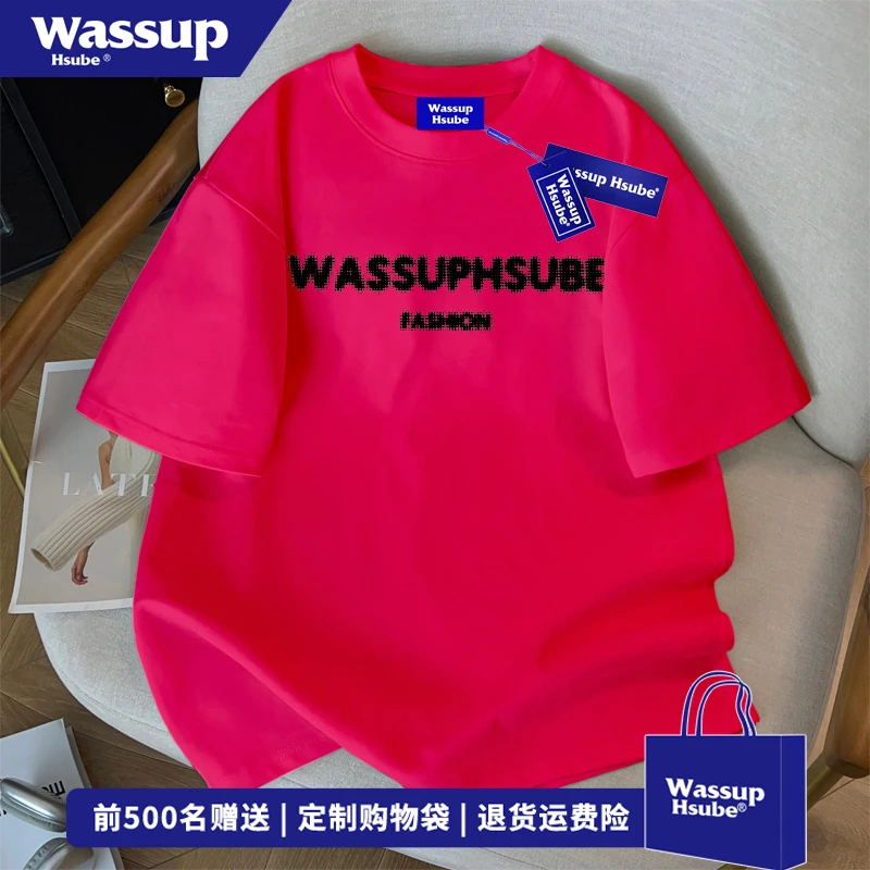 WASSUP HSUBE夏季潮牌纯棉短袖t恤男欧美式模糊字母oversize上衣