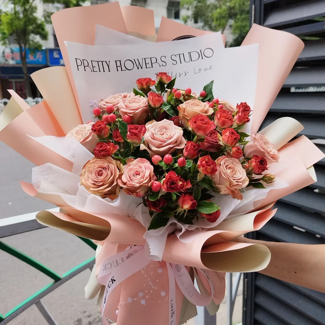 11朵卡布奇诺玫瑰花束复古风