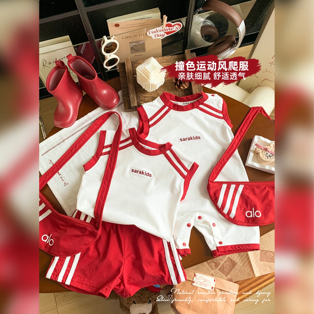 宝宝夏季新款外出服运动薄款撞色无袖爬服SK5943