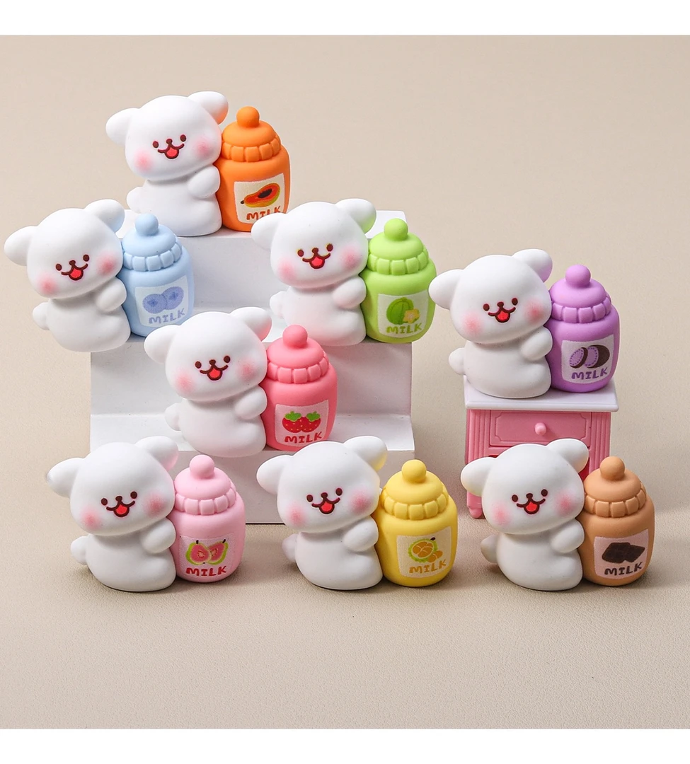 【果味奶瓶线条小狗】树脂可爱手感漆肤感小白狗可爱DIY萌粒摆件