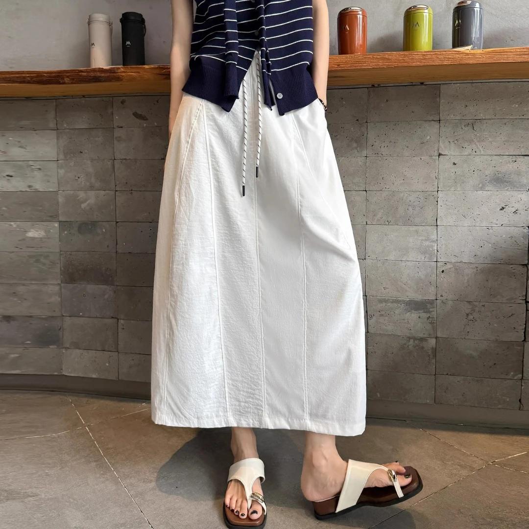 卡其色工装半身裙女2025夏季新款显瘦冰丝垂感防晒裙薄款a字长裙