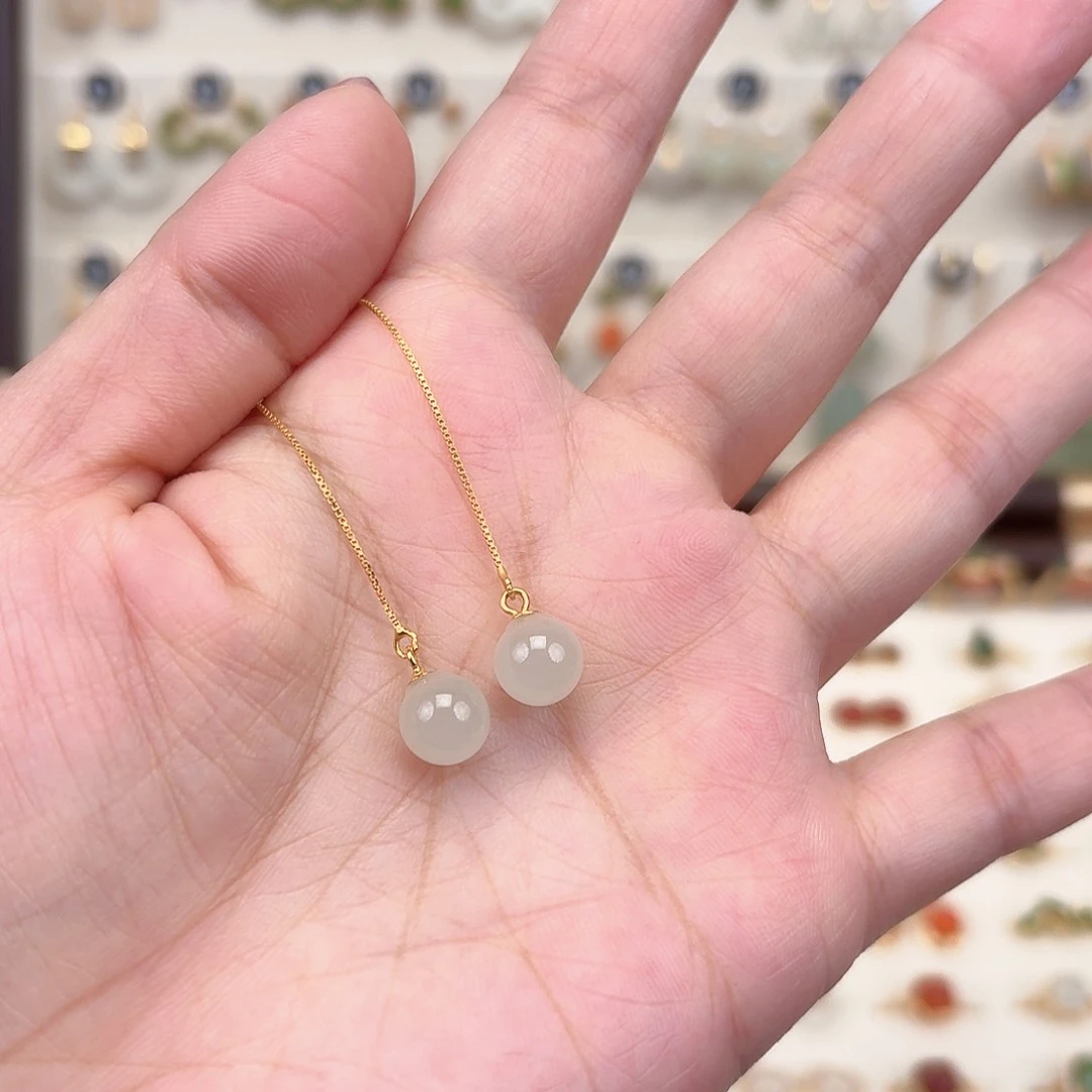 银S925镶嵌和田玉耳饰