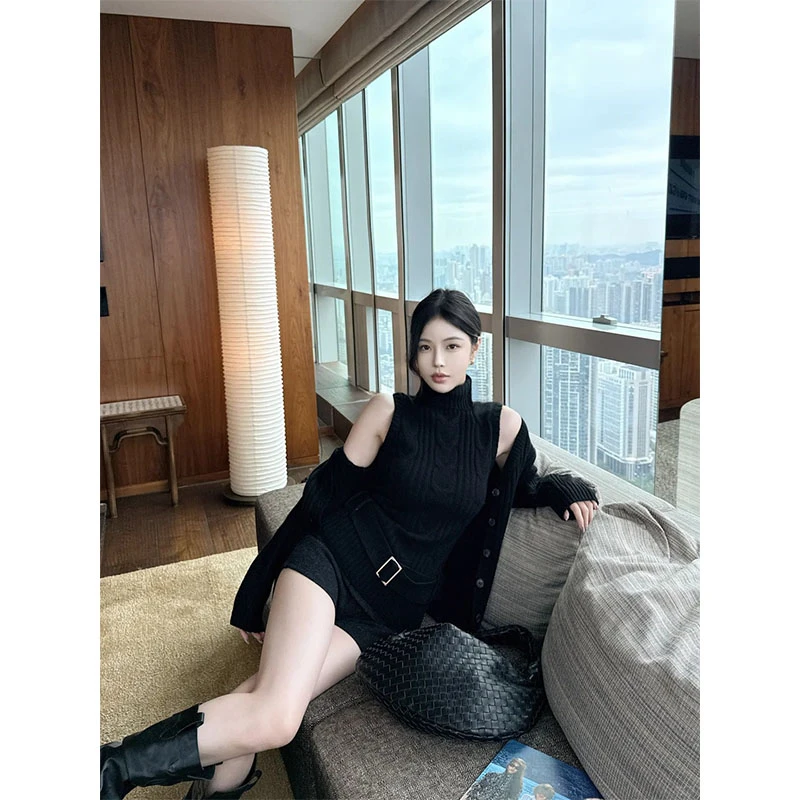 韩版设计感简约风修身显瘦百搭时尚上衣两件套休闲百搭裤子女套装