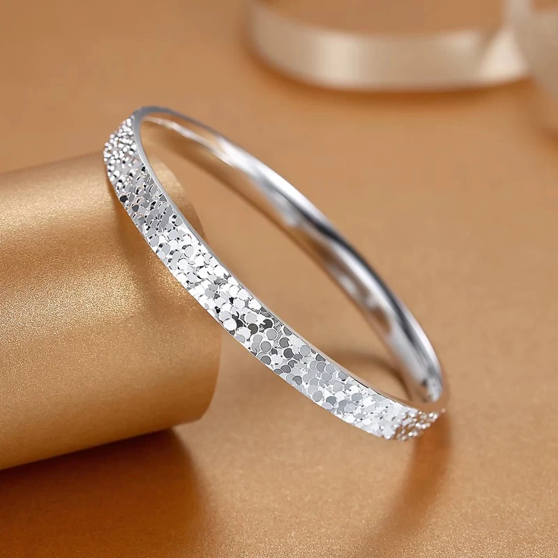 足银手镯 A03碎冰冰纯银新款爆闪足银年轻款送女友闺蜜银镯子