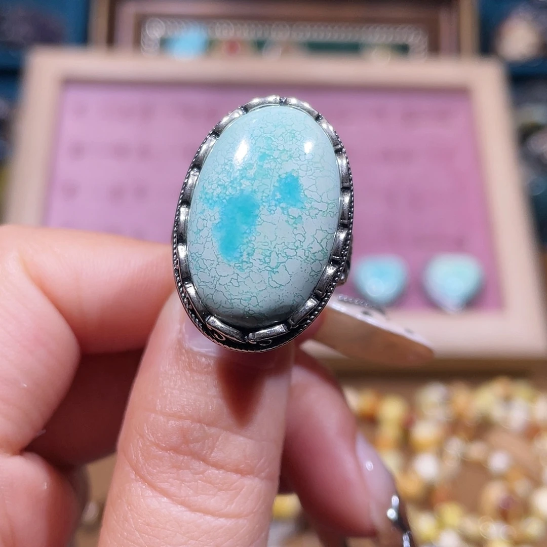 嘘***吧绿松石银S925镶嵌戒指戒指