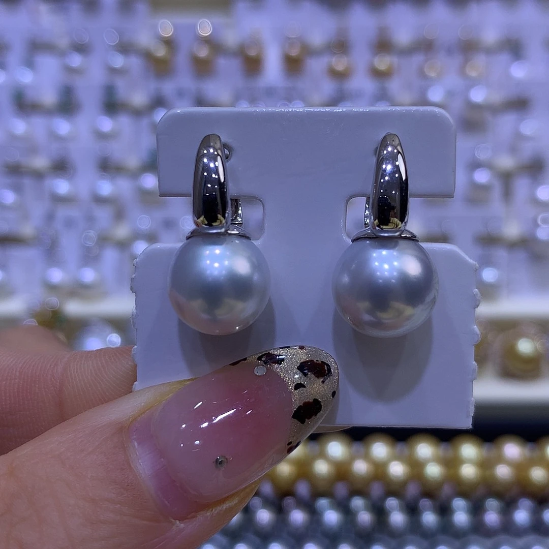 海水珍珠耳饰18K金镶嵌11/12mm澳白