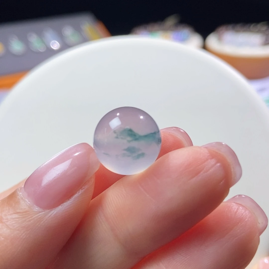 翡翠散珠高冰飘山水画卡13.7mm