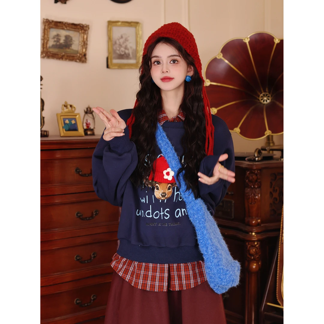 陈大器【夜林鹿语】港风复古假俩件套头宽松休闲卫衣上衣JP1665245