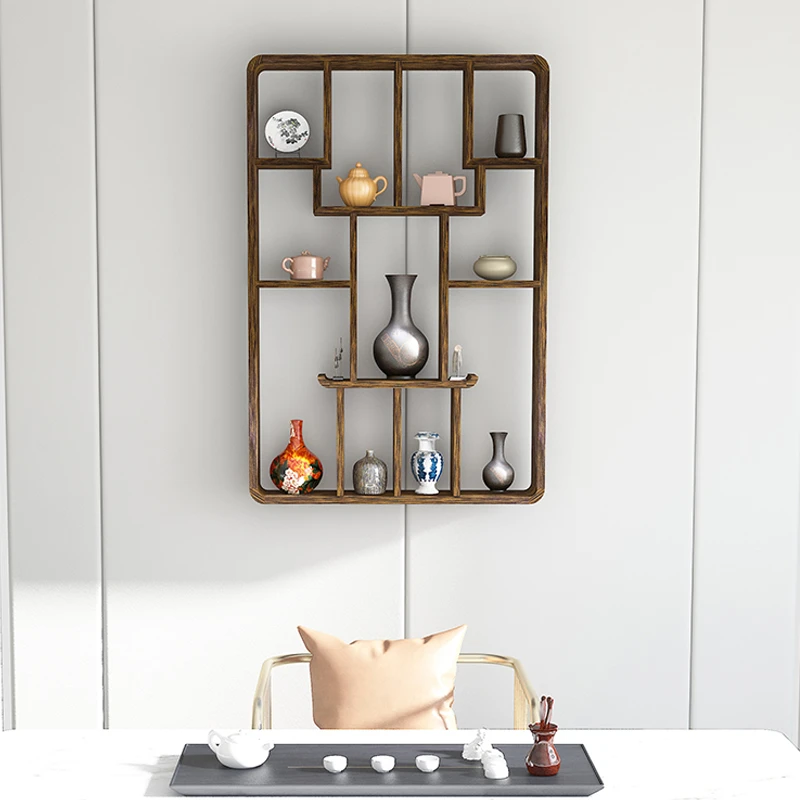 空间实木中式壁挂式上墙小型桌面展示茶室置物架现代多宝阁隔断