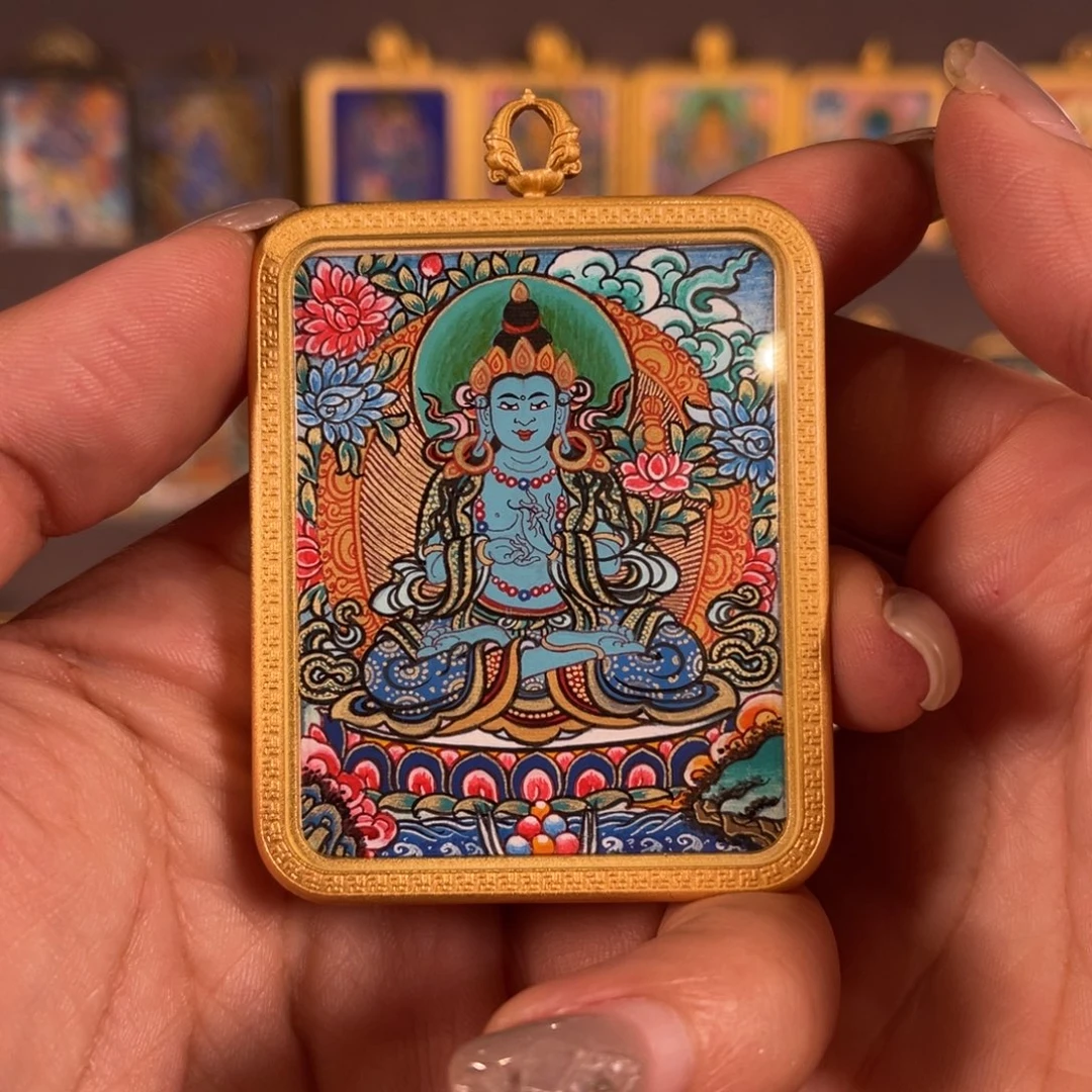 吊坠大势至马守护彩唐满工青海热贡唐卡